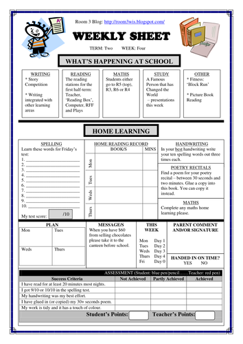Weekly Sheet (School and Home Learning)