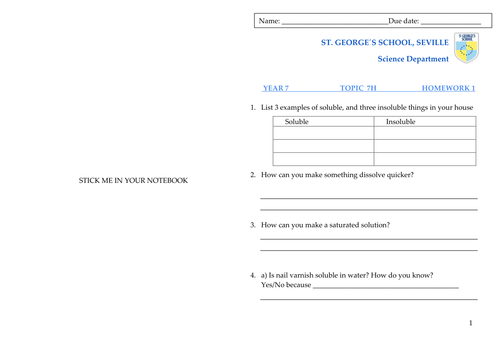 7H Homework booklet (solutions, dissolving)