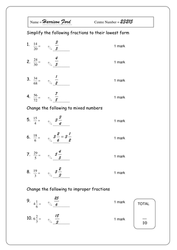 Fractions AfL Plenary Spot the Mistake Activity
