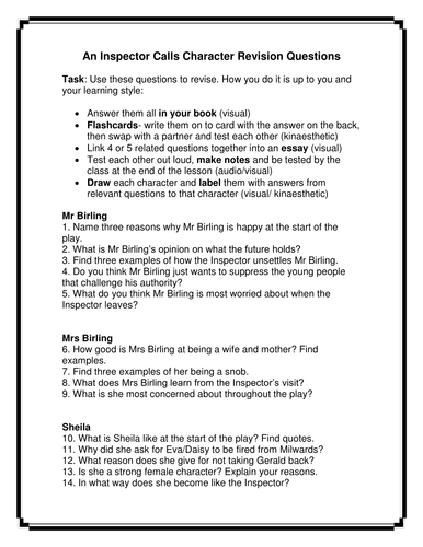An Inspector Calls Character Revision quiz