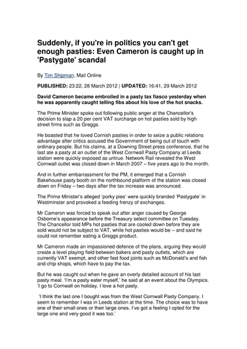 'Pastygate' mock reading paper