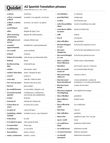 A2 Spanish Translation phrases