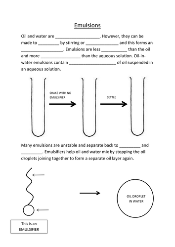 Emulsions Worksheet