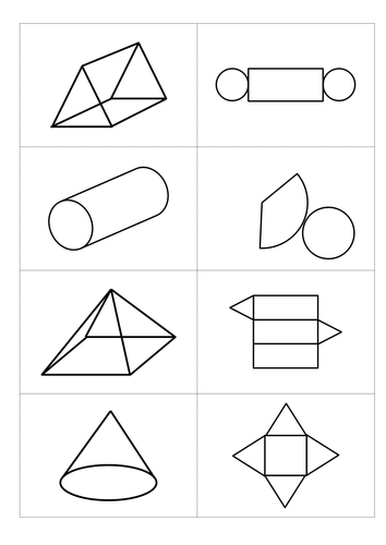 Nets of 3D shapes sort card activity