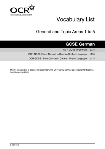 OCR Vocab List Booklet