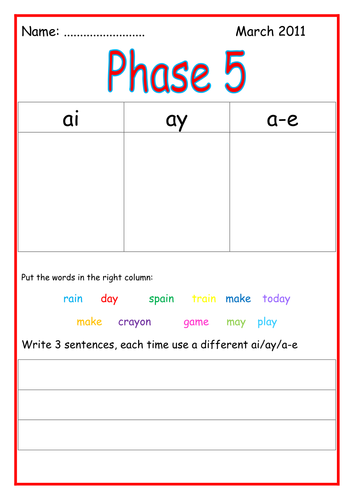 phonic phase free worksheets 5 ai thewolfe a spell ay Teaching  to  3 ways Resources e by