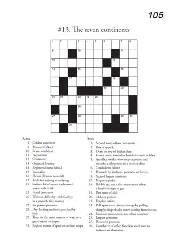 The Seven ContinentsCrossword | Teaching Resources