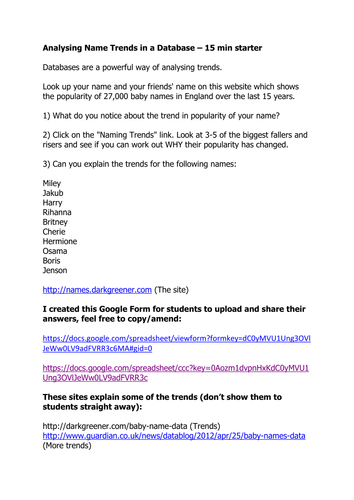 Analysing Name Trends -  Database Starter Activity