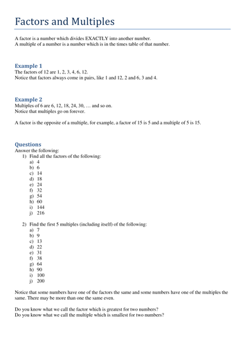 Factors and Multiples