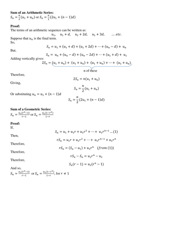 Proof of Arithmetic and Geometric Series