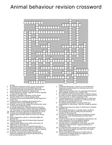 Animal behaviour crossword by ailisk - Teaching Resources - Tes