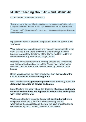 Muslim teaching on Art and Islamic Art