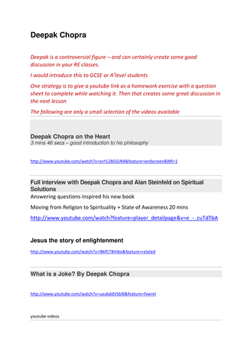 Deepak Chopra with youtube links and wikki