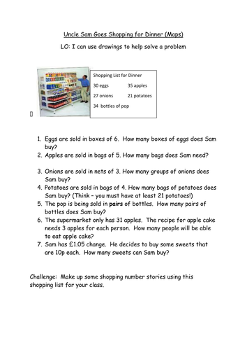 Division Shopping using diagrams and images