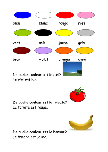 introduction to colours and items of those colours