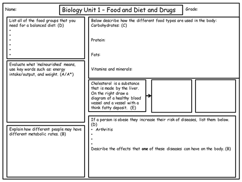 Biology Unit 1 Revision Worksheets Teaching Resources