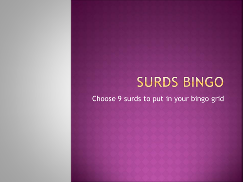 Surds Bingo