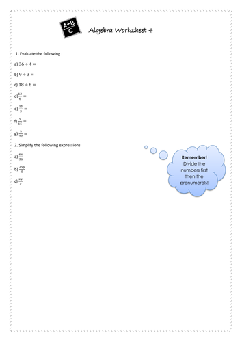 Algebra Worksheet 4