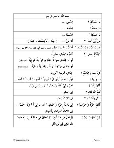 Arabic Conversation 1 Teaching Resources