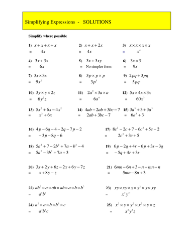 Simplifying Expressions | Teaching Resources