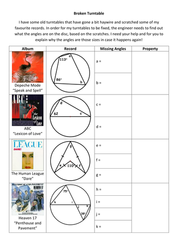Broken Turntable Circle Theorems - Worksheet - KS4