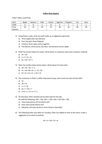 Coffee Shop Algebra