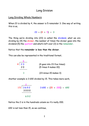 long division teaching resources