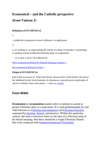 Ecumenical Developments in Catholic  + Protestant