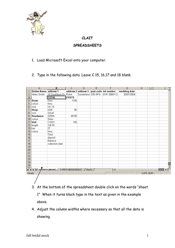 Bridal shop EXCEL SPREADSHEET ACTIVITY