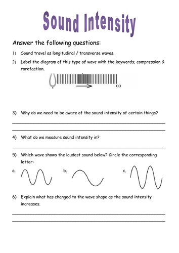 Sound waves - Intensity Worksheet