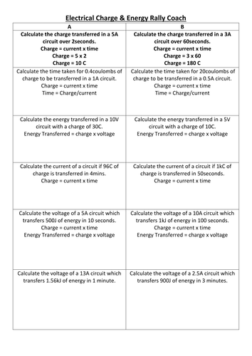 Electrical Charge and Energy Rally Coach