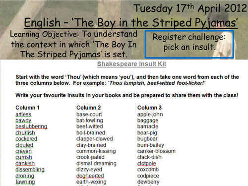 Boy In The Striped Pyjamas Context lesson