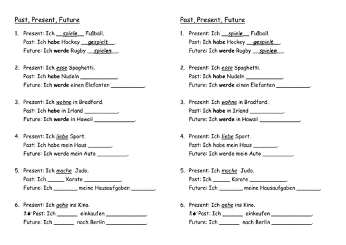 Past Present Future worksheet