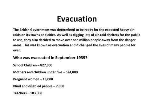 Evacuation WW2 - Introductory Lesson