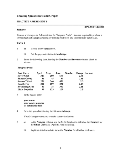 Pool EXCEL SPREADSHEET ACTIVITY