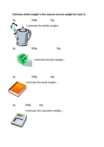 Estimating weight of object by ejchallis - Teaching Resources - Tes