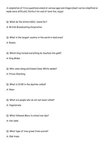 Hundreds of Trivia Questions for Kids – That After School Life