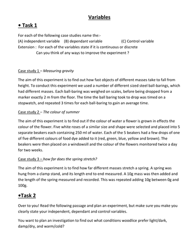 Independent dependent variables worksheet