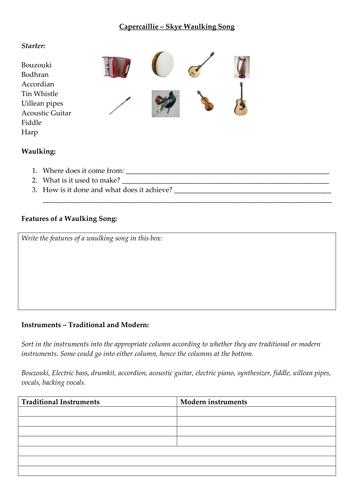 Capercaillie - Worksheet