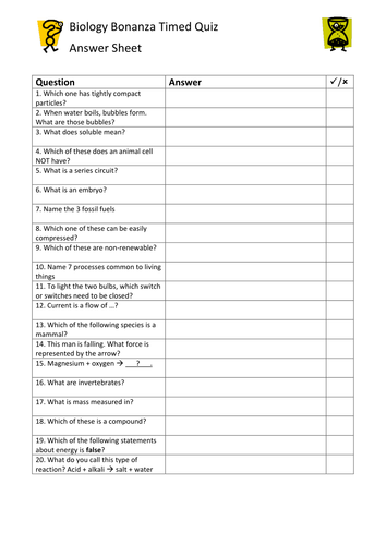 Year 7 Science Revision Quiz