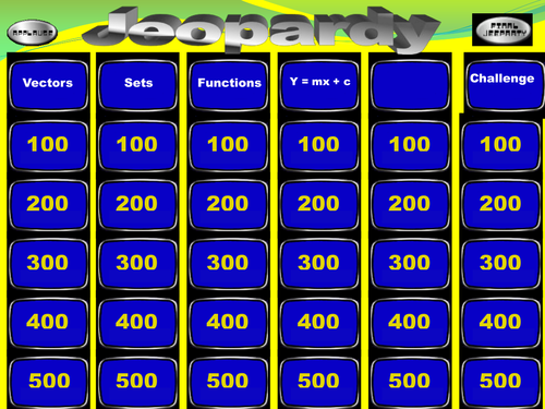 Maths Jeopardy Games GCSE sets functions vectors