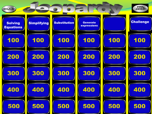 Mathematics Jeopardy Game Algebra KS3 level 5 6