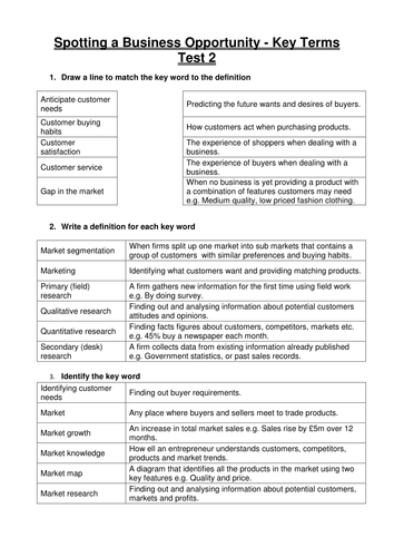 Unit 1.1 Key word test & answers