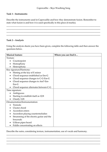 Capercaillie - Skye Waulking Song Worksheet