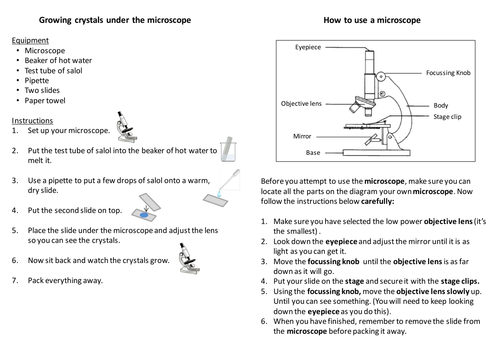 Growing salol crystals - instruction sheet