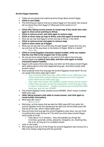 Ancient Egypt assembly/classroom work