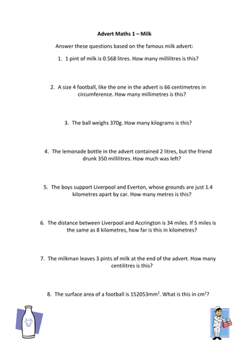 Advert Maths - Units of Measurement Worksheet