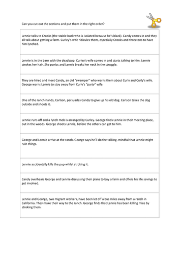 Plot Sort Exercise Of Mice and Men