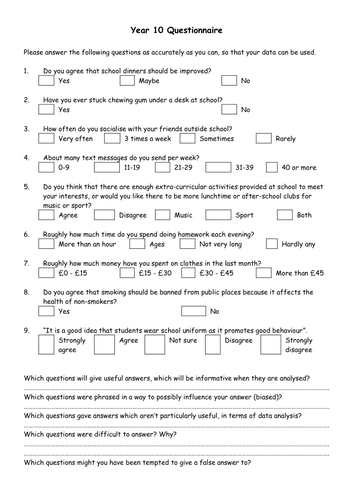 Questionnaires starter sheet