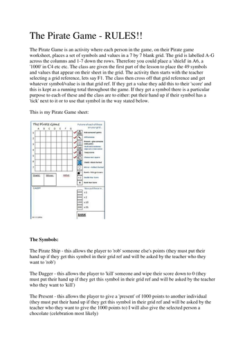 The Pirate Game End Of Term Activity Teaching Resources